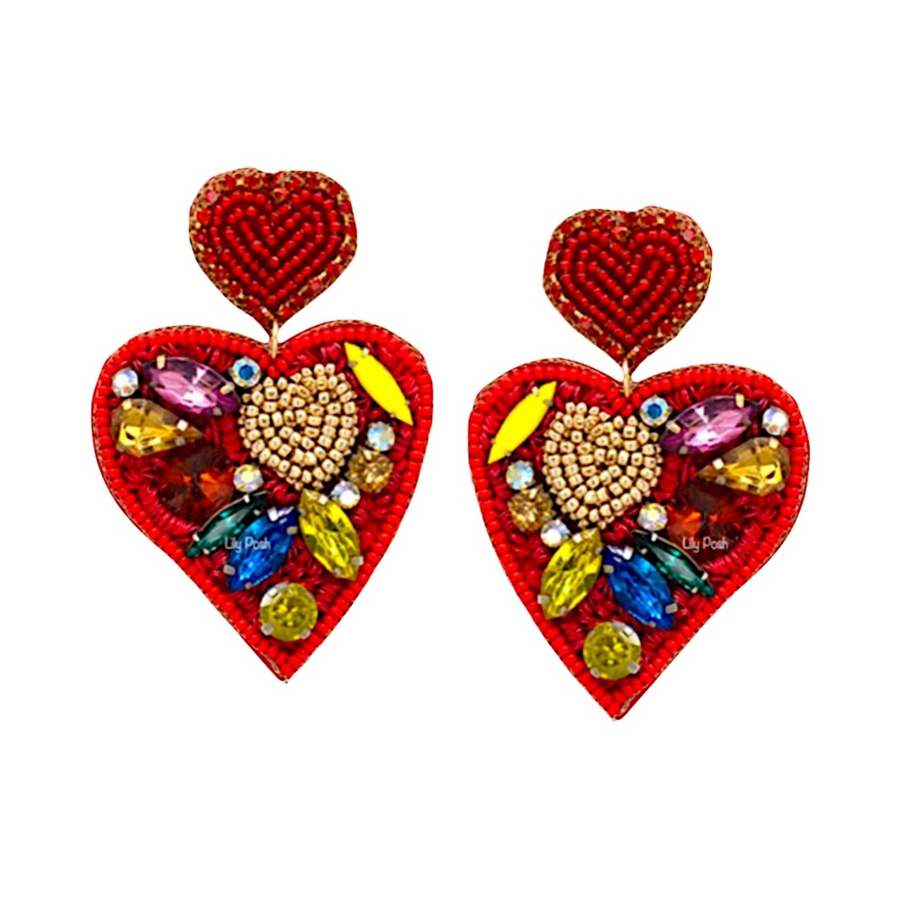 Red Heart Earring, Seed Bead Heart Earring, Lily Posh